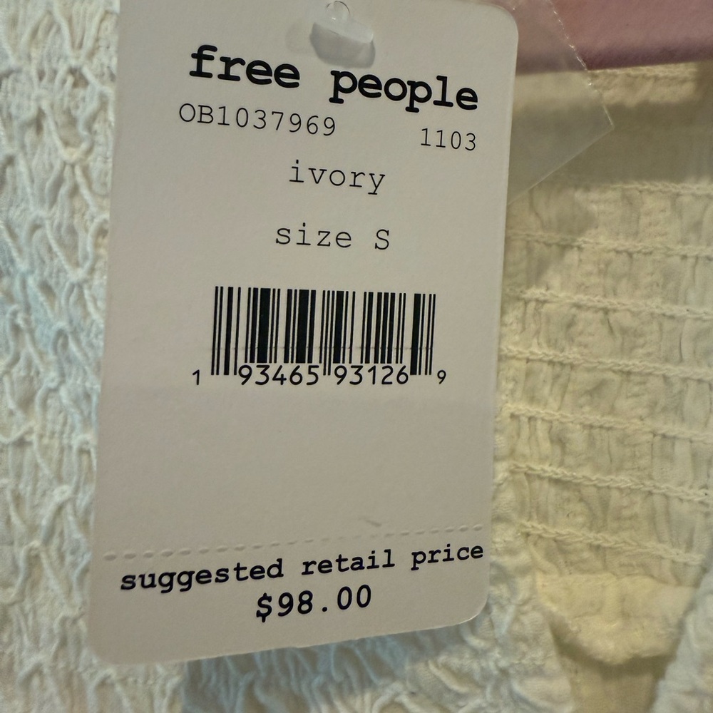 NWT Free People Obi Mila Smocked Tunic Top Ivory Small - Picture 11 of 14